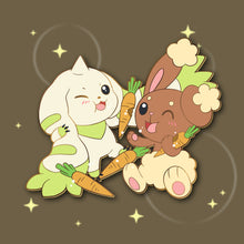 Load image into Gallery viewer, Munching Bunnies! Buneary &amp; Terriermon : Digimon-Pokemon Friendship Enamel Pin