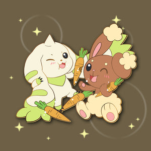 Munching Bunnies! Buneary & Terriermon : Digimon-Pokemon Friendship Enamel Pin