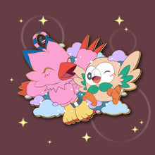 Load image into Gallery viewer, Soaring Birds! Rowlet &amp; Biyomon : Digimon-Pokemon Friendship Enamel Pin
