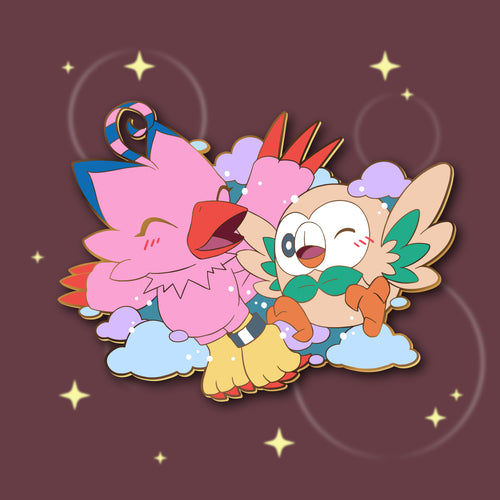 Soaring Birds! Rowlet & Biyomon : Digimon-Pokemon Friendship Enamel Pin