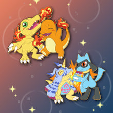 Load image into Gallery viewer, Friendly Fire! Charmander &amp; Agumon : Digimon-Pokemon Friendship Enamel Pin