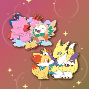Fox Companions! Fennekin & Renamon : Digimon-Pokemon Friendship Enamel Pin