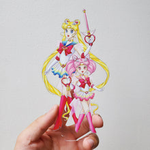 Load image into Gallery viewer, Double Moon Bloom - Moon &amp; Chibimoon - Sailor Moon Flowery Acrylic Stand